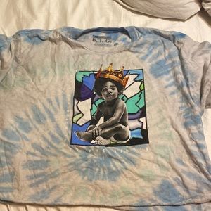 Blue & White Crop top, With Biggie Smalls as a baby on it.